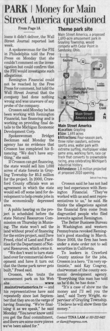 Main Street America Amusement Park (Cancelled) - Jul 2008 Financing In Question